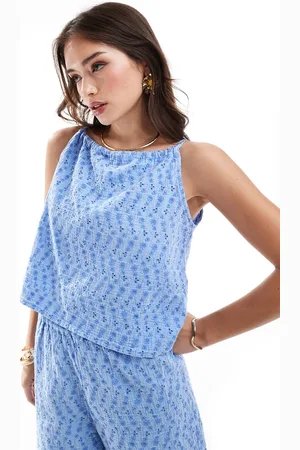 ONLY Top azul de tirantes con diseño bordado de (parte de un conjunto)