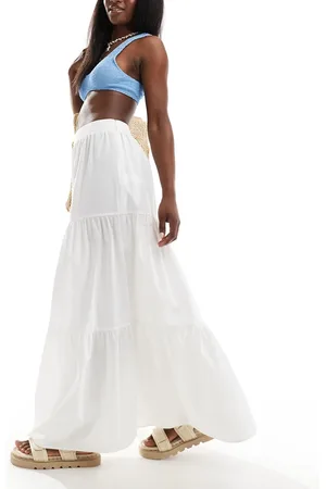 New Look Falda midi blanca escalonada de popelina de