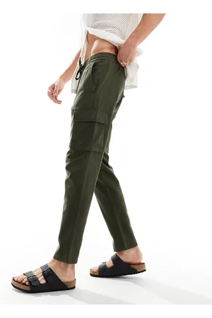 Only & Sons Pantalones caquis cargo de corte tapered de mezcla de lino de -Verde