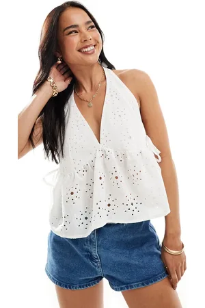 ASOS Top con cuello halter, diseño bordado y lazadas en los laterales de