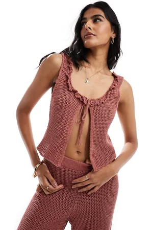 ASOS Camiseta color óxido de tirantes con lazada delantera de punto de (parte de un conjunto)-Marrón