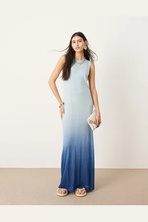 ASOS Vestido largo azul degradado translúcido de corte recto sin mangas de punto de