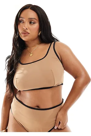 ASOS Braguitas de bikini color de pernera y talle altos con ribetes en contraste de Curve-Marrón