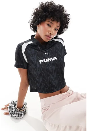 PUMA Camiseta negra con diseño encogido de punto liso de Football-Negro