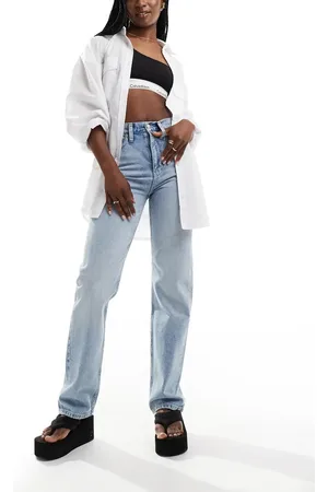 Calvin Klein Vaqueros de corte recto y talle alto con lavado claro de -Azul