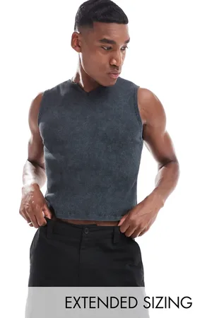 ASOS Camiseta ajustada sin mangas con acabado lavado de canalé de