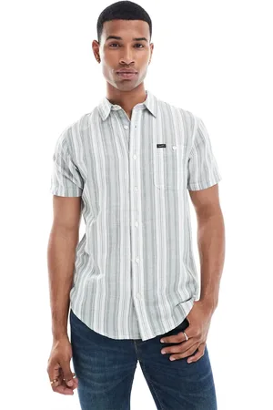 Lee Camisa a rayas verde medio de manga corta de mezcla de lino de
