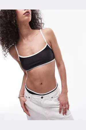 Topshop Top de bikini con cuello ancho y ribetes monocromáticos en contraste de