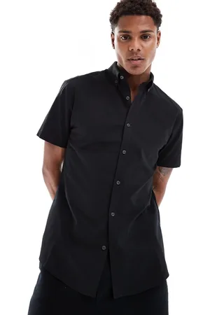 River Island Camisa negra ajustada de tejido texturizado de