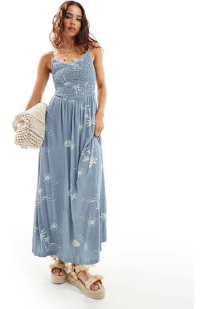 ASOS Vestido midi de tirantes con , falda de corte amplio y cuerpo fruncido de tejido rugoso de -Multicolor
