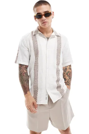 Only & Sons Camisa color crema con cuello de solapas y rayas de bouclé de -Blanco