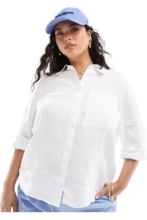 MANGO Camisa blanca de lino de Curve
