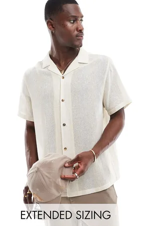 ASOS Camisa color a rayas holgada con cuello de solapas de tejido panamá de -Beis neutro