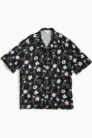 ASOS Camisa negra unisex holgada de manga corta con estampado y cuello de solapas PRIDE de (parte de un conjunto)-Multicolor