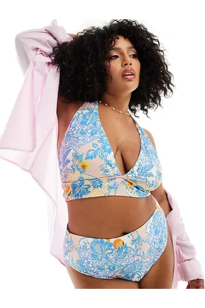ASOS Top de bikini triangular de copas altas con estampado de estilo de Curve-Multicolor