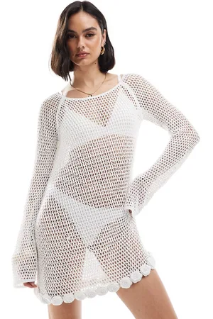 MANGO Vestido corto de manga larga con detalle de rosas de croché de