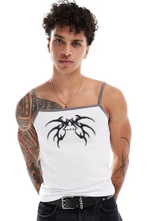 COLLUSION Camiseta blanca ajustada sin mangas con estampado estilo tatuaje y cuello cuadrado de