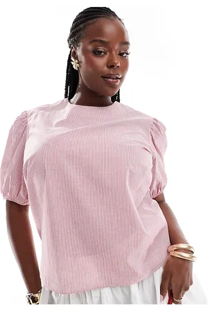 ASOS Top a rayas rojas con mangas abullonadas de algodón de ASOS DESIGN Curve