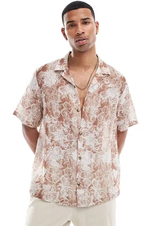 ASOS Camisa beis holgada con estampado floral barroco y cuello de solapas de -Beis