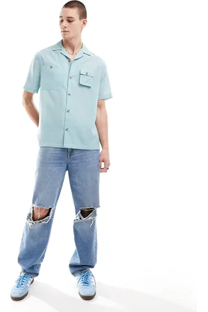 ASOS Camisa azul empolvado holgada con cuello de solapas y bolsillo utilitario de