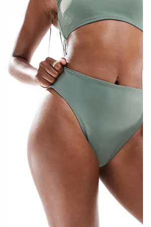ASOS Braguitas de bikini caquis de pernera y talle altos Hazel de -Verde