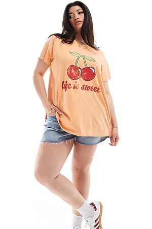 Yours Camiseta color con estampado de cerezas de -Naranja
