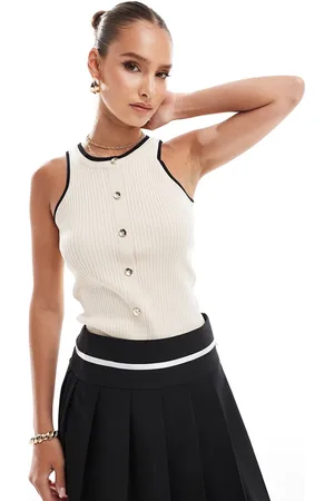 River Island Camiseta color sin mangas abotonada de -Blanco