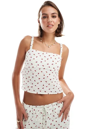 ASOS Top con estampado de cerezas y espalda abierta de tejido texturizado de -Blanco