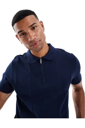 ASOS Polo azul marino con cremallera plateada de