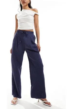 River Island Pantalones a rayas de pernera ancha de popelina de