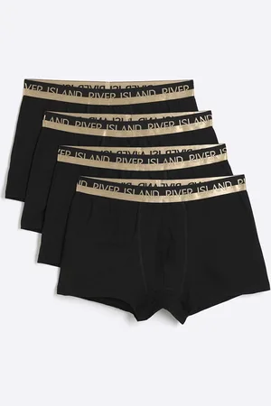 River Island Pack de 4 calzoncillos negros con cinturilla dividida dorada de