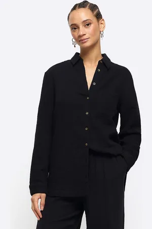 River Island Camisa negra de lino de (parte de un conjunto)