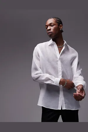 Topman Camisa blanca transparente de manga larga de