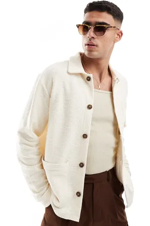 JACK & JONES Sobrecamisa color piedra utilitaria de punto texturizado de -Blanco