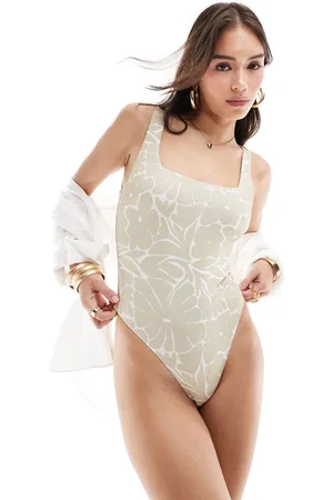 ASOS Bañador con estampado y cuello cuadrado de -Blanco