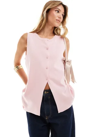 ASOS Chaleco con cuello redondo y abertura delantera de punto de
