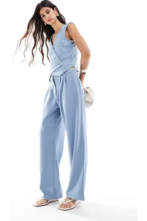 JDY Pantalones azul denim de pernera ancha de (parte de un conjunto)