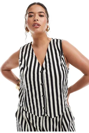 ASOS Chaleco de traje a rayas monocromáticas de mezcla de lino de ASOS DESIGN Curve (parte de un conjunto)-Multicolor
