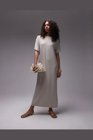 Topshop Vestido midi color estilo camiseta con detalle retorcido en la espalda de cupro supersuave premium de -Blanco
