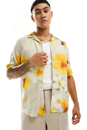Only & Sons Camisa beis con cuello de solapas y estampado floral difuminado de viscosa de -Beis neutro