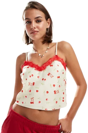 Miss Selfridge Top de tirantes de satén con y ribete de encaje de -Multicolor