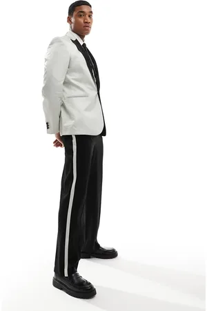 ASOS Pantalones de esmoquin negros y plateados de corte ancho de
