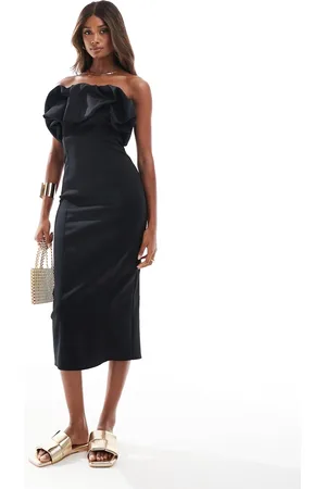 River Island Vestido midi con mangas abullonadas y escote Bardot de