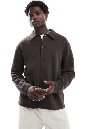 SELECTED Camisa marrón extragrande de punto liso de