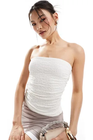 River Island Top color con escote palabra de honor de tejido texturizado de (parte de un conjunto)-Blanco