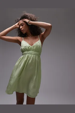 Topshop Vestido corto con detalles fruncidos y lavado ácido de