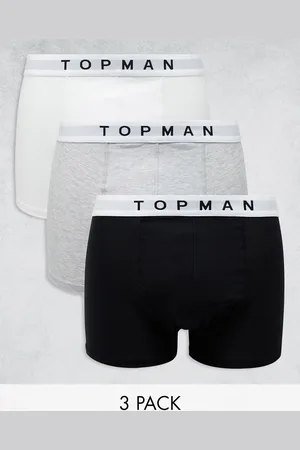 Topman Pack de 3 calzoncillos de color negro, blanco y gris jaspeado con cinturillas blancas de