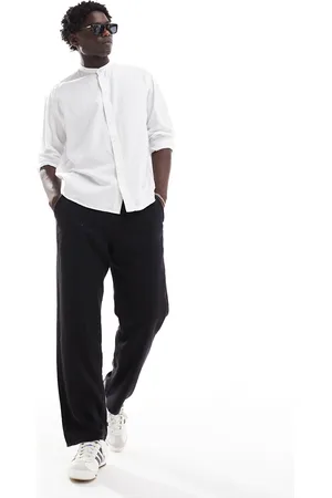 SELECTED Camisa blanca extragrande con cuello mao de mezcla de lino de