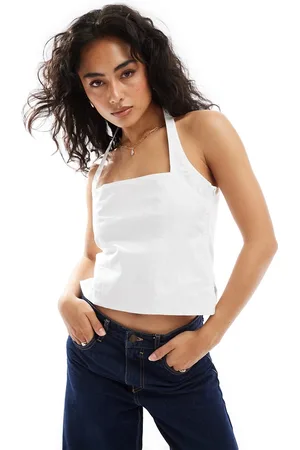 ASOS Top con escote cuadrado y cuello halter de popelina de