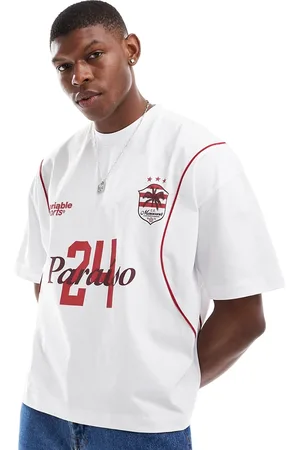 ASOS Camiseta blanca de corte cuadrado extragrande con estampado deportivo en el pecho de